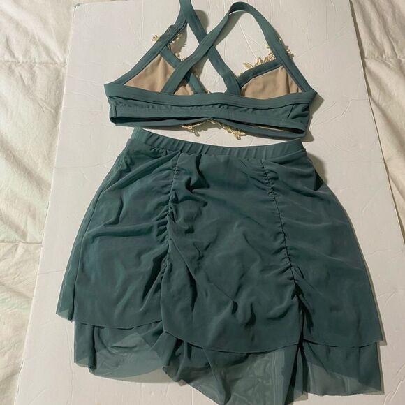 WEISSMAN solo Dance Costume 2 piece Sage green MT10241 S9771 top skirt SA adult - Picture 3 of 13